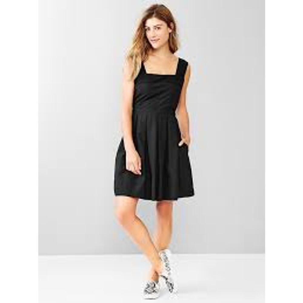 GAP Black 100% Cotton Skater‎ Fit & Flare Square Neck  Zipper Mini Dress Size 4